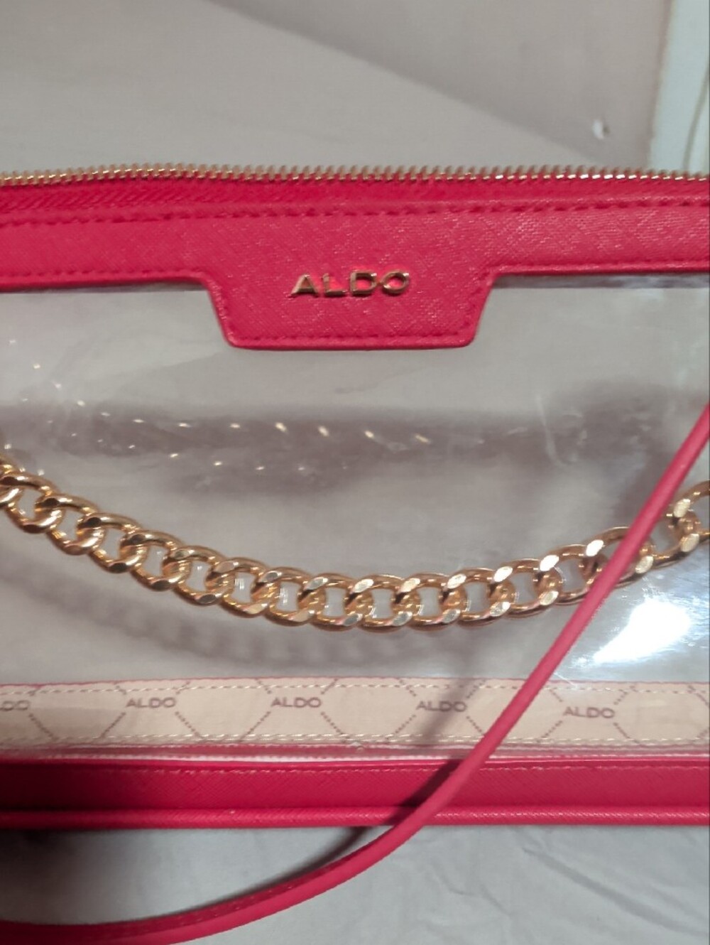 ALDO Red Clear Shoulder Bag with Gold Chain - Picture 5 of 5